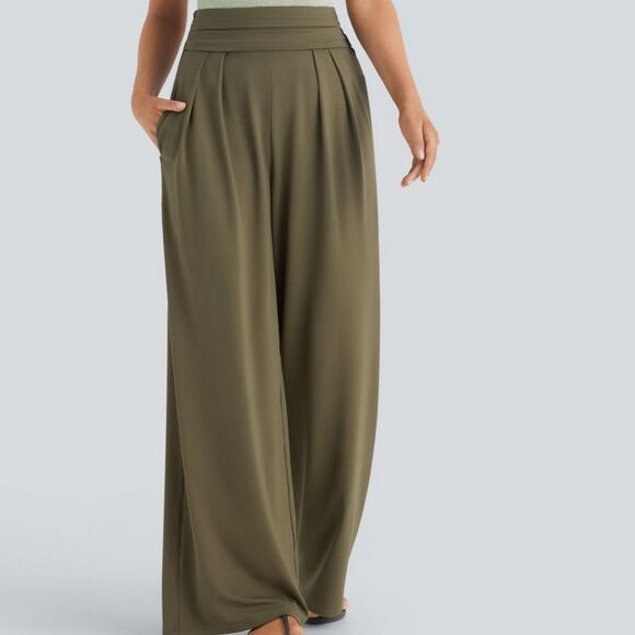 Halara Pants - Halara Olive Super High Waist Flowy Wide Leg Pull On Side Pocket Pants Size XS